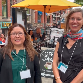 People in front of coffee stand